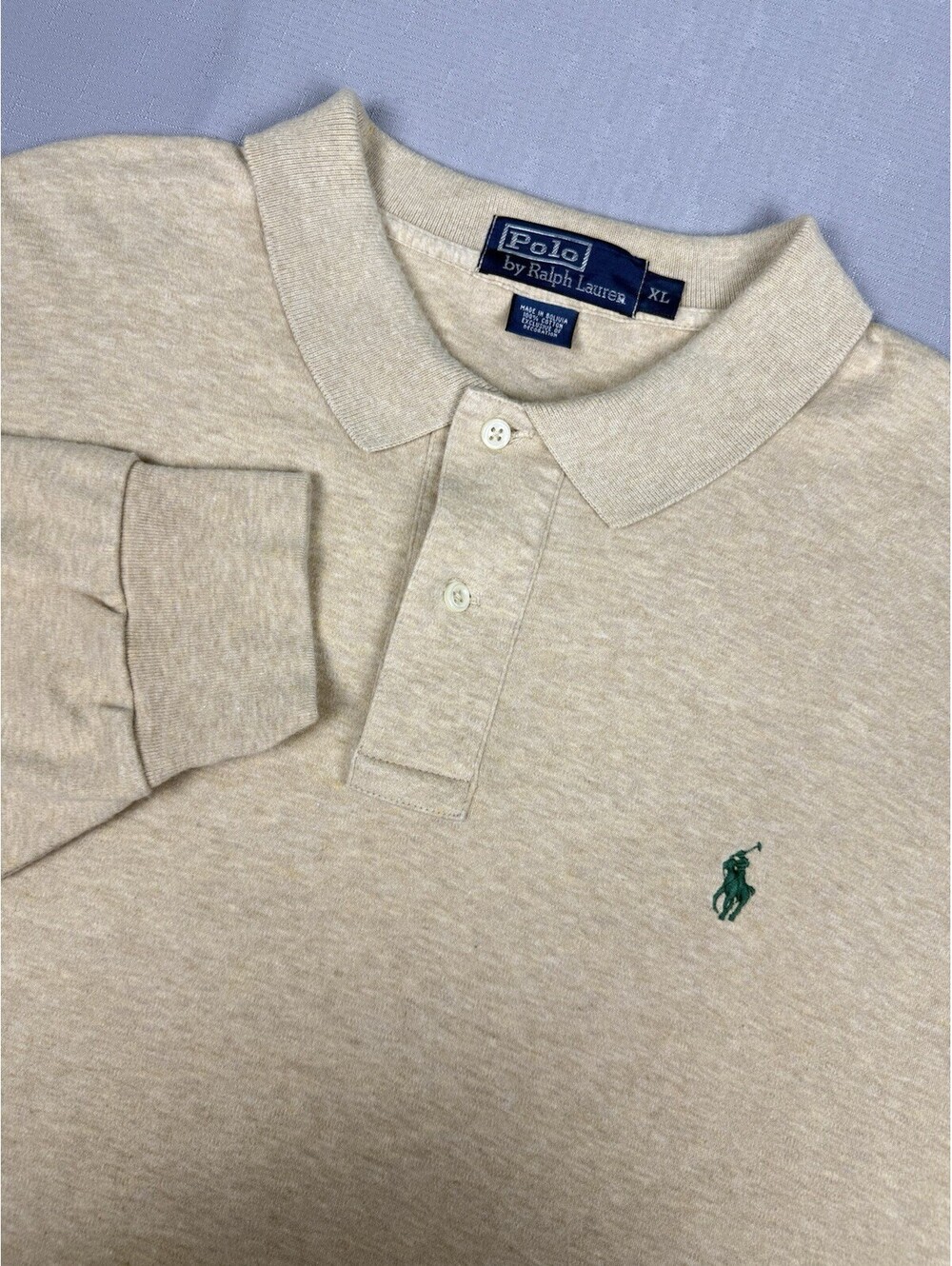 Polo Ralph Lauren Polo Shirt Men's Large Beige Stretch Long Sleeve Casual Preppy